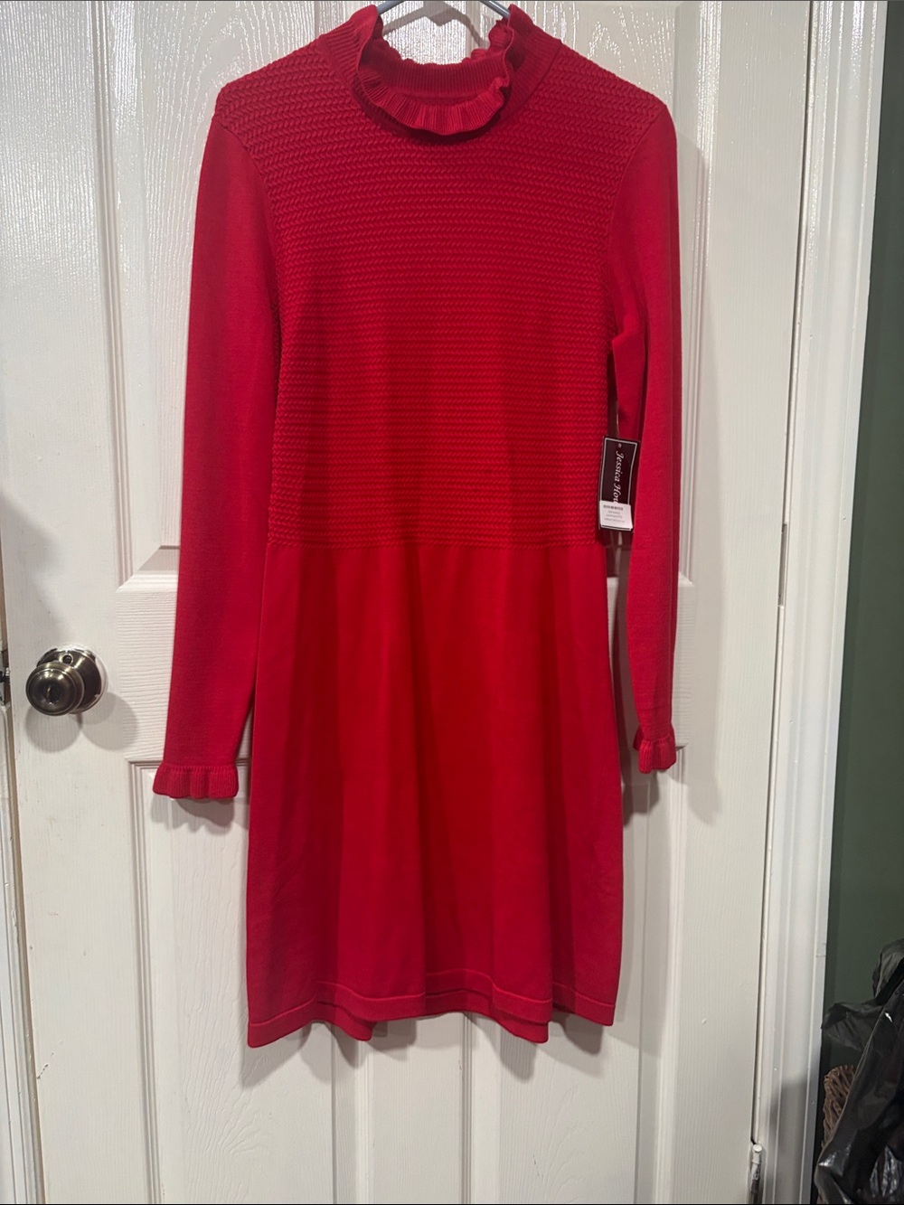 Jessica Howard Red Ruffled Mock Neck Sweater Dress